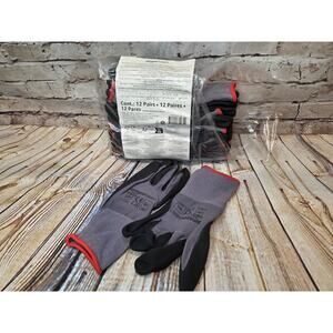 Amazon Basics Nylon Gloves Size 9 Grey 12 Pair Touch Screen Nitrile Coated...